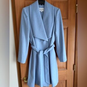 NWT Size 12 Cole Haan Belted Wrap Coat Ice Blue